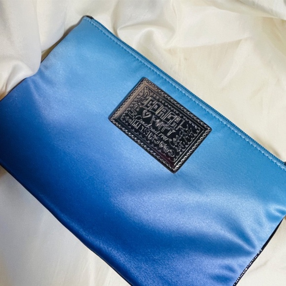 Coach Poppy New York Satin Tote Bag, Wristlet w/ Metallic Accents & Key Fob RARE - Picture 8 of 13